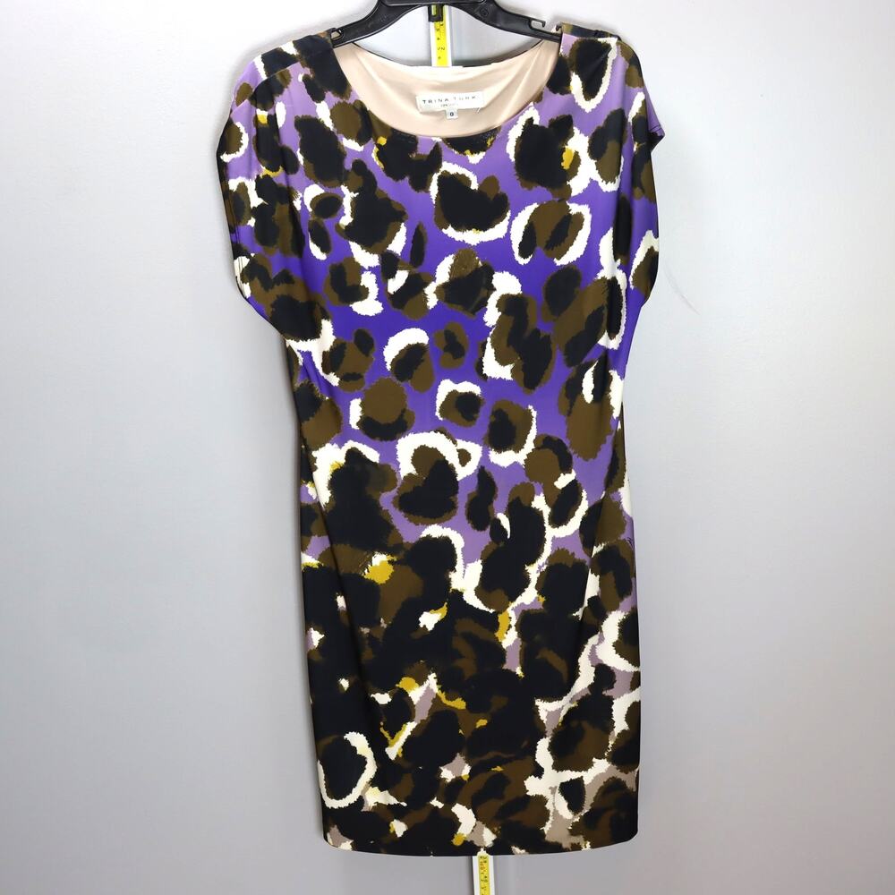 Trina Turk Leopard Print Sheath Dress Purple Size 8 Stretch Lined